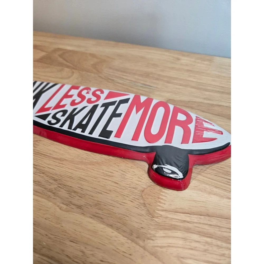 Open Road Brands Think Less Skate More Metal Skateboard Wall Sign Red Black